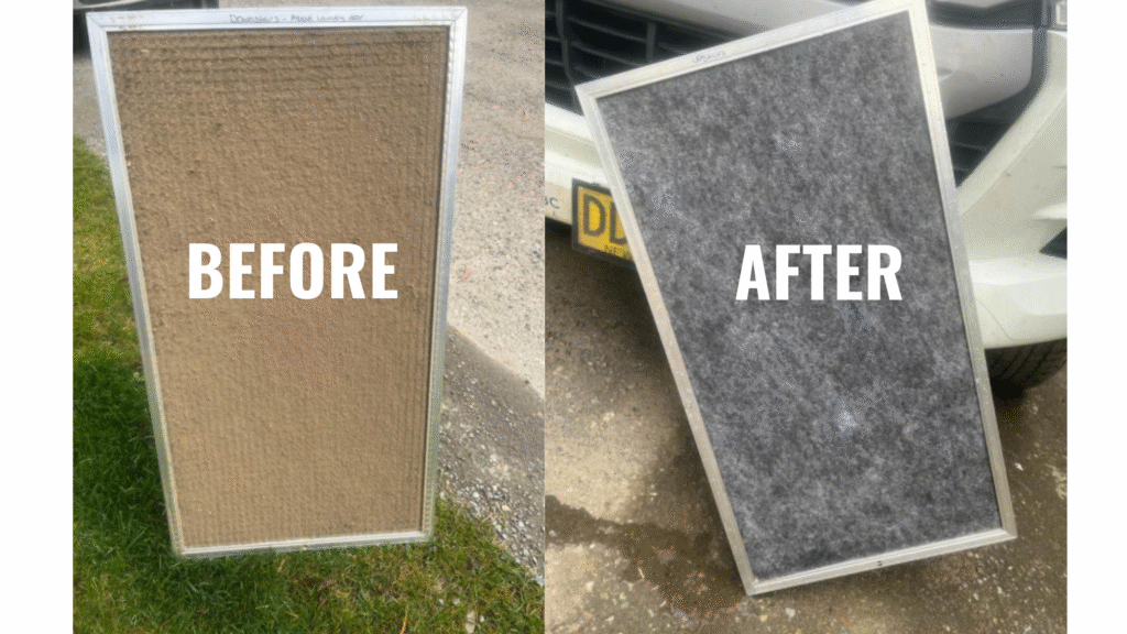 Air conditioner vent cleaned by Lenergy team. Before vs After
