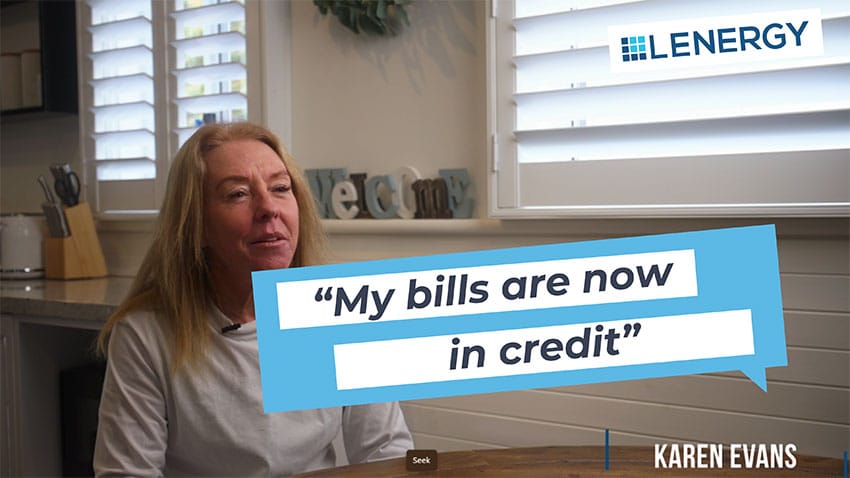 Client testimonial saying that her electricity bills are now in credit